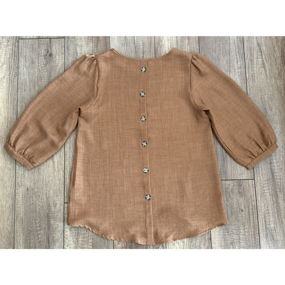 Orange Creek Los Angeles Faux Button Back Sz S Top Rust Balloon Sleeve USA Made - Picture 13 of 16